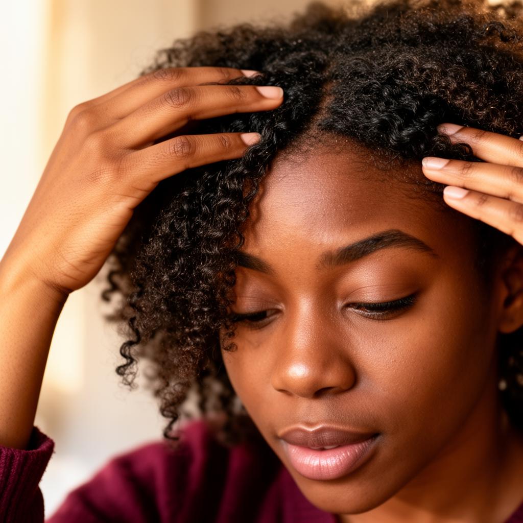 Val working hands-on with a client's natural hair during an in-chair restoration session