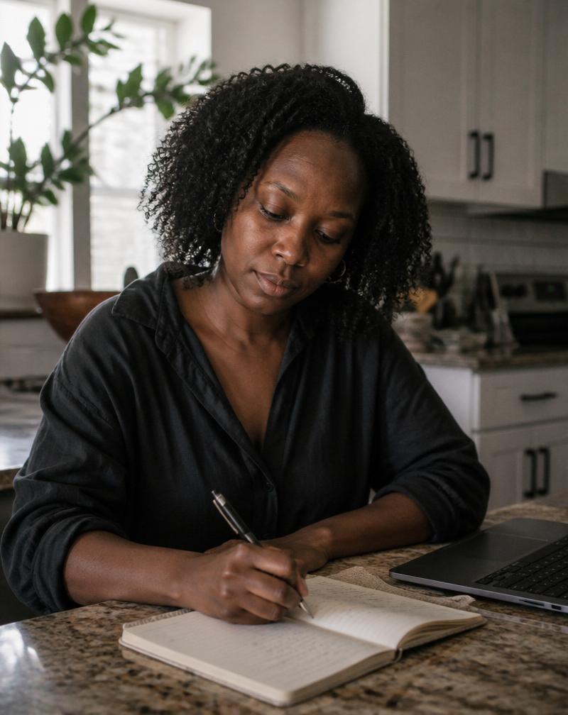 Woman journaling her wash-day notes