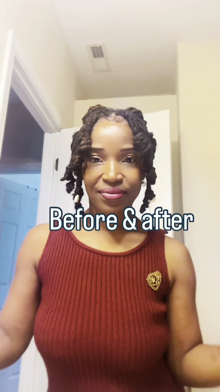 Valerie wearing a balanced, low-tension twist updo designed with fine strands in mind.