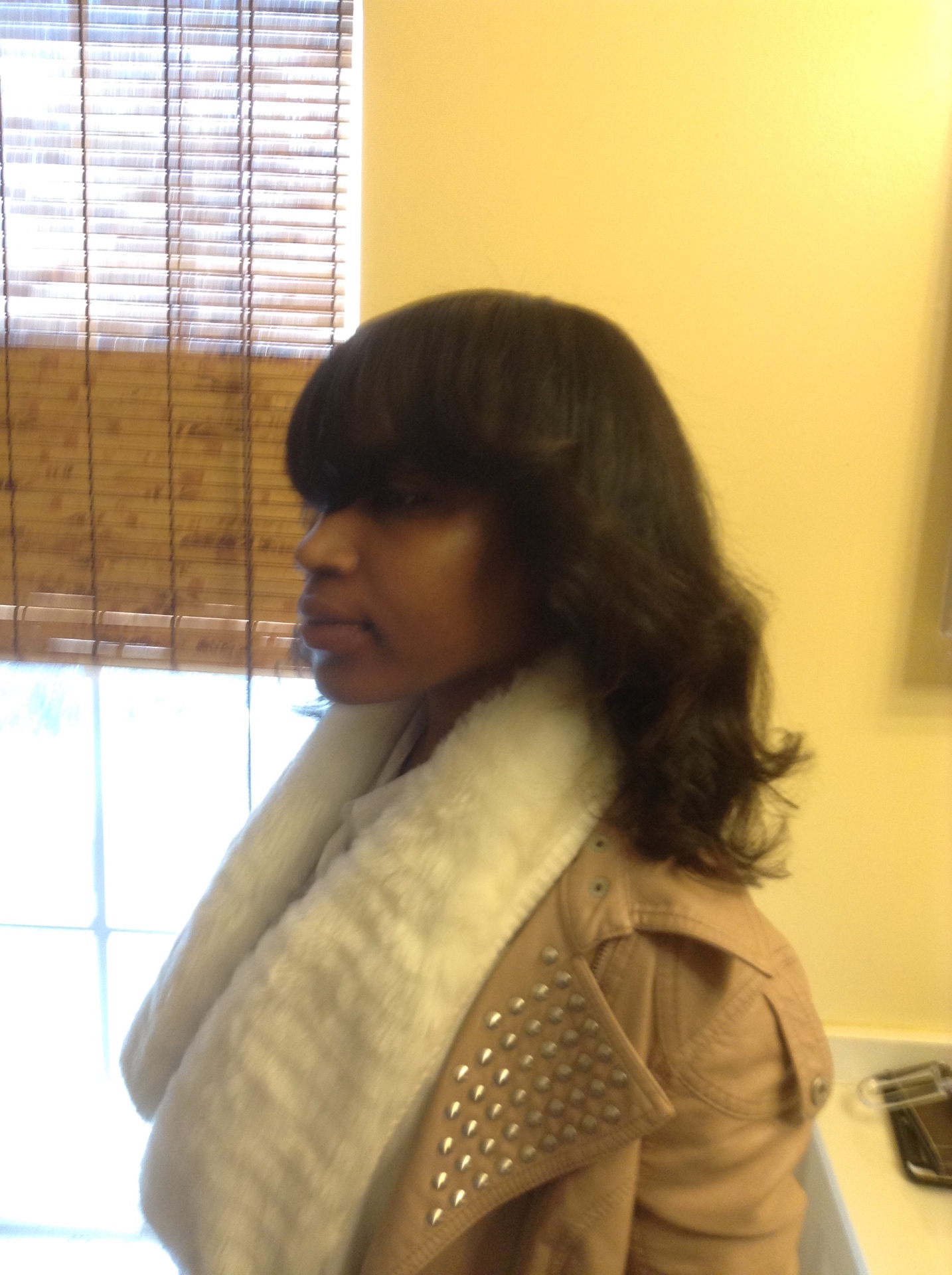 Defined fine curls with bangs